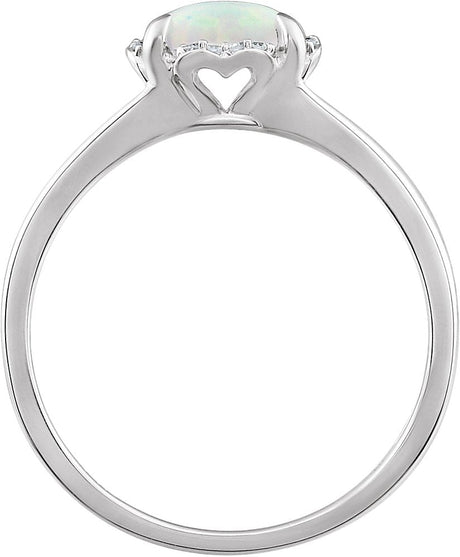 14K Gold Cushion Lab-Grown Opal & Natural Diamond Halo-Style Birthstone Ring - view 2