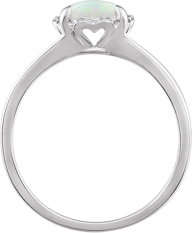 14K Gold Cushion Lab-Grown Opal & Natural Diamond Halo-Style Birthstone Ring - view 2