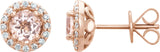 14K Gold Natural Pink Morganite & Natural Diamond Round 4-Prong Halo-Style Earrings