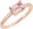 14K Gold Emerald Natural Pink Morganite & Natural Diamond Accented Ring