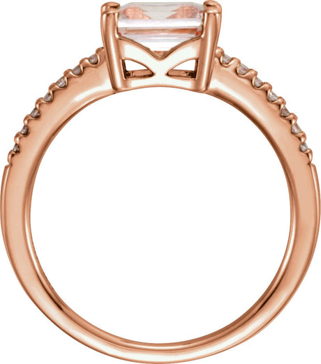 14K Gold Emerald Natural Pink Morganite & Natural Diamond Accented Ring - view 2