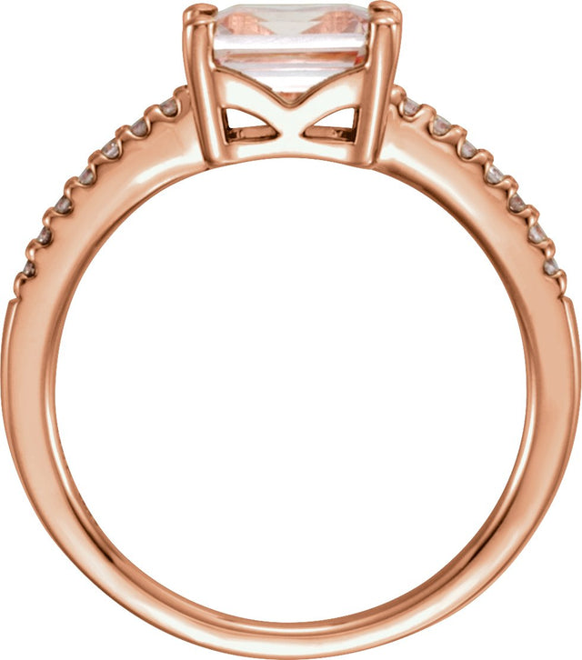 14K Gold Emerald Natural Pink Morganite & Natural Diamond Accented Ring - view 2