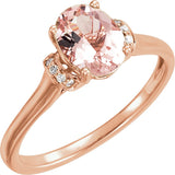 14K Gold Oval Natural Pink Morganite & Natural Diamond Accented Ring – 8x6mm