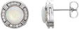 Platinum Round Natural White Opal & Natural Diamond Bezel-Set Halo-Style Earrings