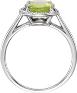 14K Gold Round Natural Peridot & Natural Diamond Halo-Style Ring - White Gold - view 2