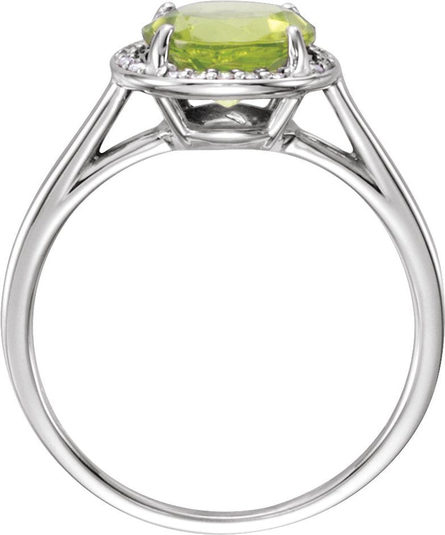 14K Gold Round Natural Peridot & Natural Diamond Halo-Style Ring - White Gold - view 2