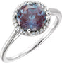 14K Gold Round Lab-Grown Alexandrite & Natural Diamond Halo-Style Ring - White Gold