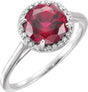 14K Gold Round Lab-Grown Ruby & Natural Diamond Halo-Style Ring - White Gold
