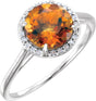 14K Gold Round Natural Citrine & Natural Diamond Halo-Style Ring – 8mm Stones - White Gold