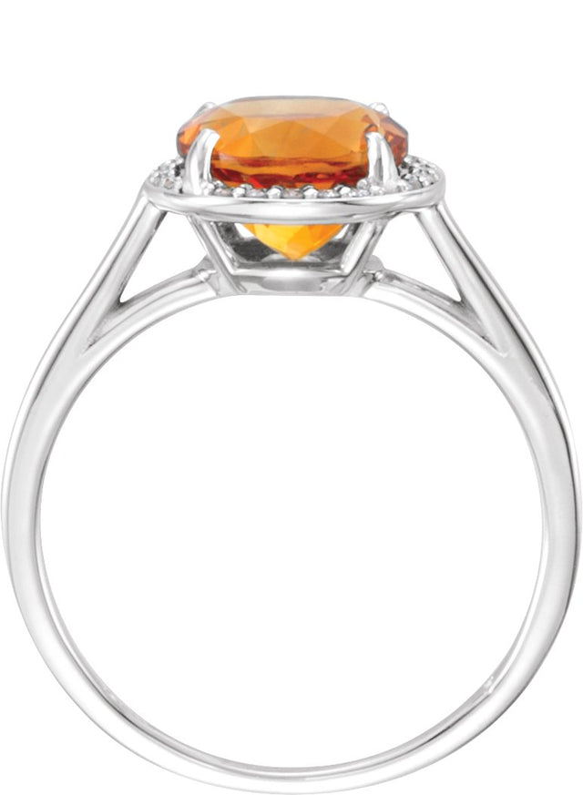14K Gold Round Natural Citrine & Natural Diamond Halo-Style Ring – 8mm Stones - White Gold - view 2