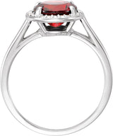14K Gold Round Natural Mozambique Garnet & Natural Diamond Halo-Style Ring – 8mm Stones - White Gold - view 2