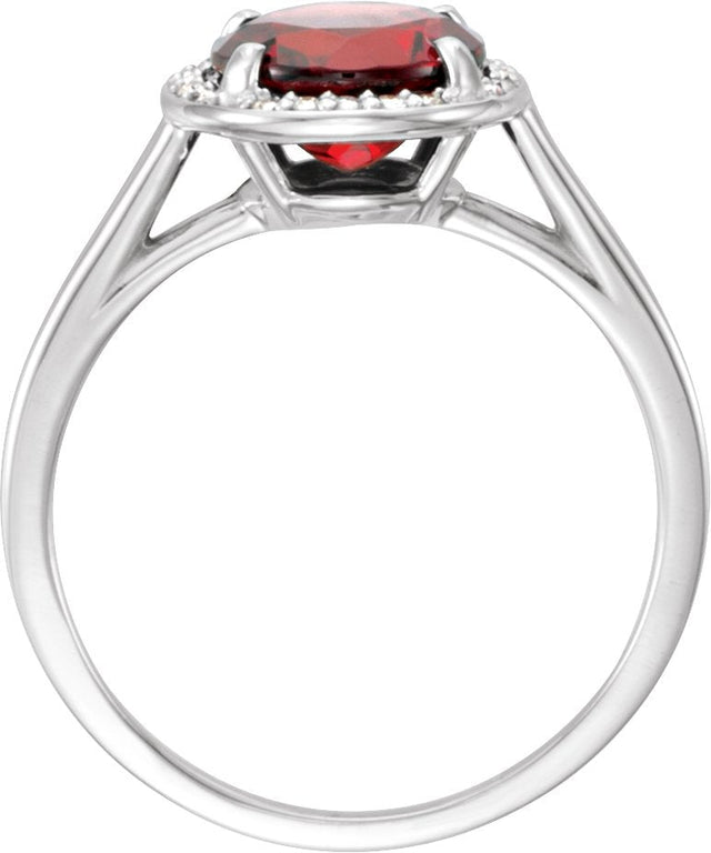 14K Gold Round Natural Mozambique Garnet & Natural Diamond Halo-Style Ring – 8mm Stones - White Gold - view 2