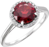 14K Gold Round Natural Mozambique Garnet & Natural Diamond Halo-Style Ring – 8mm Stones - White Gold