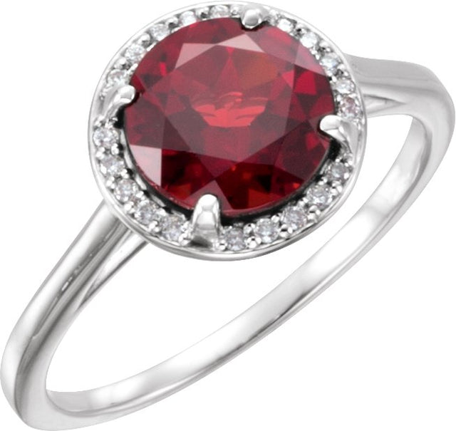 14K Gold Round Natural Mozambique Garnet & Natural Diamond Halo-Style Ring – 8mm Stones - White Gold