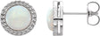14K Gold Round Natural White Opal Cabochon Bezel-Set Leaf Earrings - White Gold