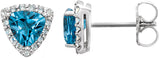 Platinum Trillion Natural Swiss Blue Topaz & Natural Diamond Halo-Style Earrings – 5x5mm