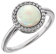 Platinum Round Natural White Opal Bezel-Set Cabochon Ring