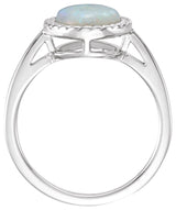 Platinum Round Natural White Opal Bezel-Set Cabochon Ring - view 2