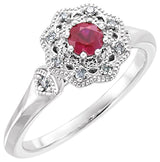 Platinum Round Natural Ruby & Natural Diamond Halo-Style Ring
