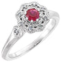 Platinum Round Natural Ruby & Natural Diamond Halo-Style Ring
