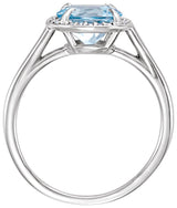 14K Gold Round Natural Sky Blue Topaz & Natural Diamond Halo-Style Ring – 8-10mm Stones - White Gold - view 2