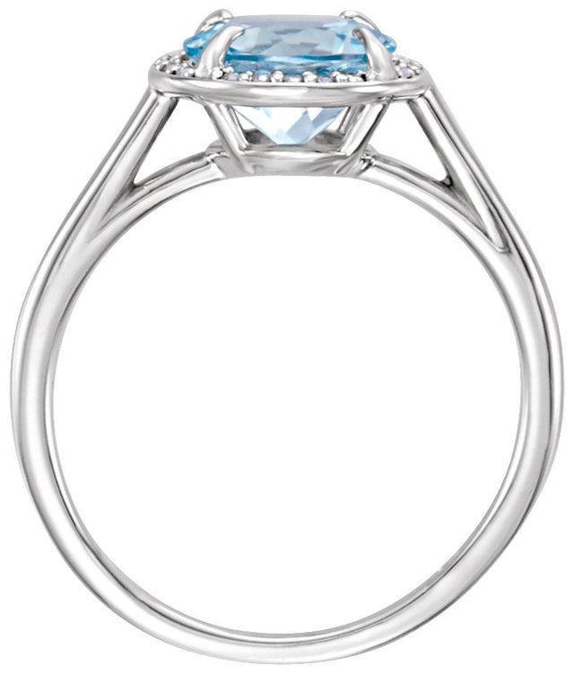 14K Gold Round Natural Sky Blue Topaz & Natural Diamond Halo-Style Ring – 8-10mm Stones - White Gold - view 2