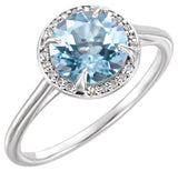 14K Gold Round Natural Sky Blue Topaz & Natural Diamond Halo-Style Ring – 8-10mm Stones - White Gold