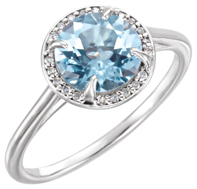 14K Gold Round Natural Sky Blue Topaz & Natural Diamond Halo-Style Ring – 8-10mm Stones - White Gold