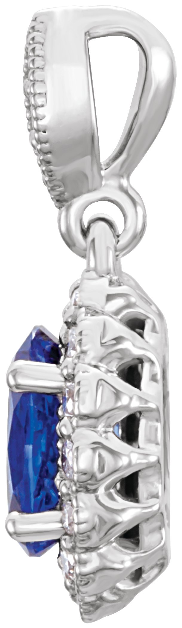 14K Gold Oval Lab-Grown Blue Sapphire & Natural Diamond Halo-Style Pendant – 1/5 CTW - White Gold - view 2