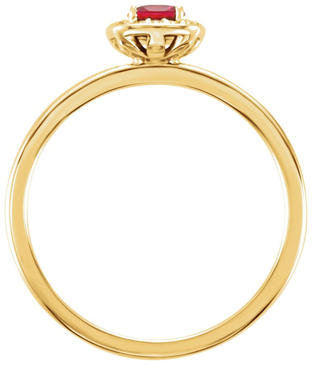 14K Gold Cushion Lab-Grown Ruby & Natural Diamond Halo-Style Ring - Yellow Gold - view 2