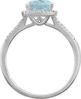 14K Gold Cushion Natural Aquamarine & Natural Diamond Halo-Style Ring - view 2