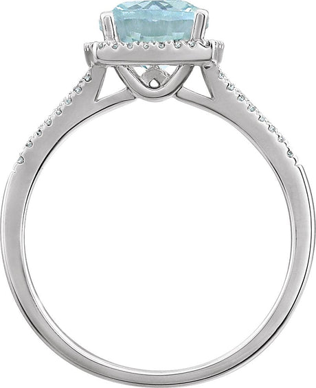 14K Gold Cushion Natural Aquamarine & Natural Diamond Halo-Style Ring - view 2
