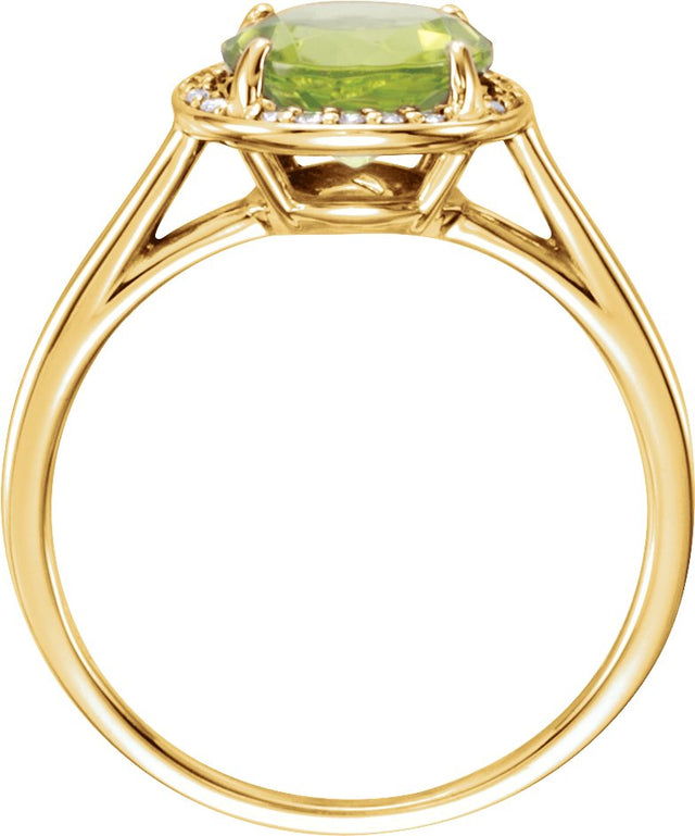 14K Gold Round Natural Peridot & Natural Diamond Halo-Style Ring - Yellow Gold - view 2