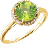 14K Gold Round Natural Peridot & Natural Diamond Halo-Style Ring - Yellow Gold