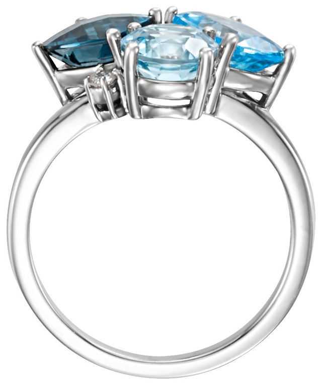 Platinum Cushion Natural Sky Blue Topaz & Natural Diamond Multi-Shape Cluster Ring - view 2