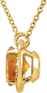 14K Gold Round Natural Citrine & Natural Diamond Halo-Style Necklace - Yellow Gold - view 2
