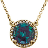 14K Gold Round Lab-Grown Alexandrite & Natural Diamond Halo-Style Necklace - Yellow Gold