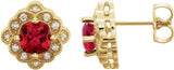 14K Gold Lab-Grown Ruby & Natural Diamond Cushion 4-Prong Vintage-Inspired Earrings - Yellow Gold
