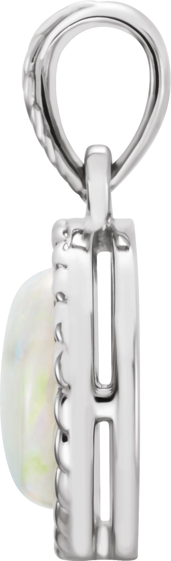 14K Gold Round Natural White Opal Leaf Cabochon Pendant - Rose Gold - view 3