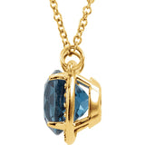 14K Gold Round Natural London Blue Topaz & Natural Diamond Halo-Style Necklace – 6-8mm Stones - Yellow Gold - view 2