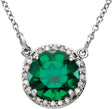 Platinum Round Lab-Grown Emerald & Natural Diamond Halo-Style Necklace