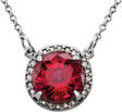 Platinum Round Lab-Grown Ruby & Natural Diamond Halo-Style Necklace