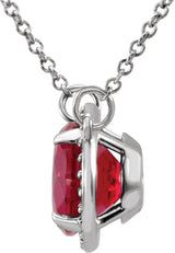Platinum Round Lab-Grown Ruby & Natural Diamond Halo-Style Necklace - view 2