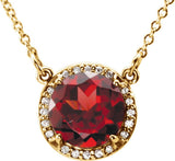 14K Gold Round Natural Mozambique Garnet & Natural Diamond Halo-Style Necklace – 6-8mm Stones - Yellow Gold