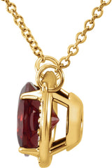 14K Gold Round Natural Mozambique Garnet & Natural Diamond Halo-Style Necklace – 6-8mm Stones - Yellow Gold - view 2
