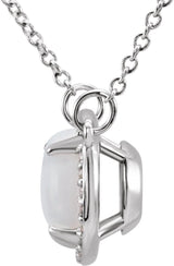 14K Gold Round Natural White Opal & Natural Diamond Halo-Style Necklace - White Gold - view 2