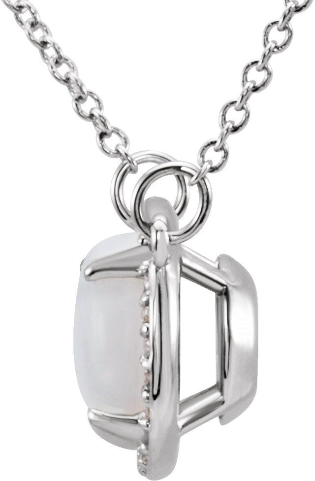 14K Gold Round Natural White Opal & Natural Diamond Halo-Style Necklace - White Gold - view 2