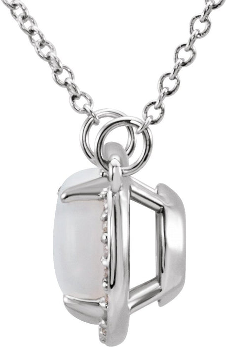Platinum Round Natural White Opal & Natural Diamond Halo-Style Necklace - view 2
