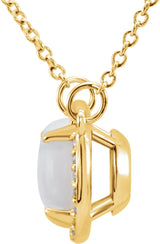 14K Gold Round Natural White Opal & Natural Diamond Halo-Style Necklace - Yellow Gold - view 2