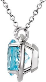 Platinum Round Natural Sky Blue Topaz & Natural Diamond Halo-Style Necklace - view 2